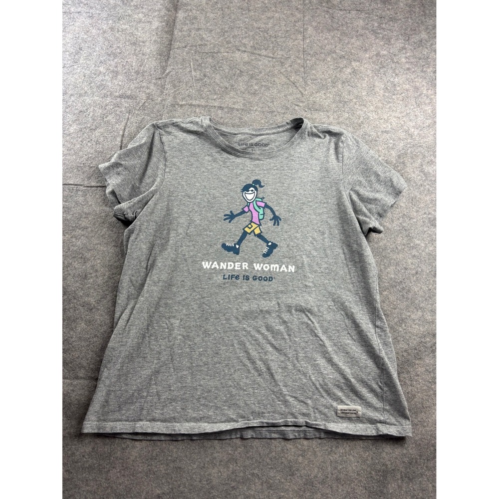 Life is Good Wander Woman T-Shirt Womens Large Gray Short Sleeve Graphic Tee